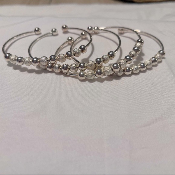 Silver Beaded Bangle Bracelet - Costume Jewelry - Set of 4 - Picture 2 of 2